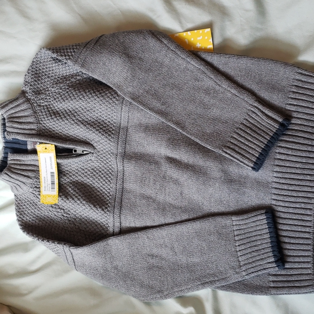 Rumi & Ryder Sz Sm Classic Quarter Zip Mock Neck Sweater Gray Blue Accent